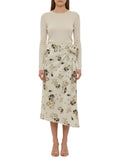 Off White Floral Calf Length Skirt 1