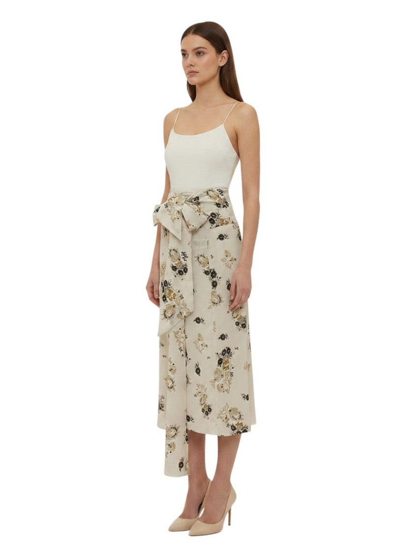 Off White Floral Calf Length Skirt 3