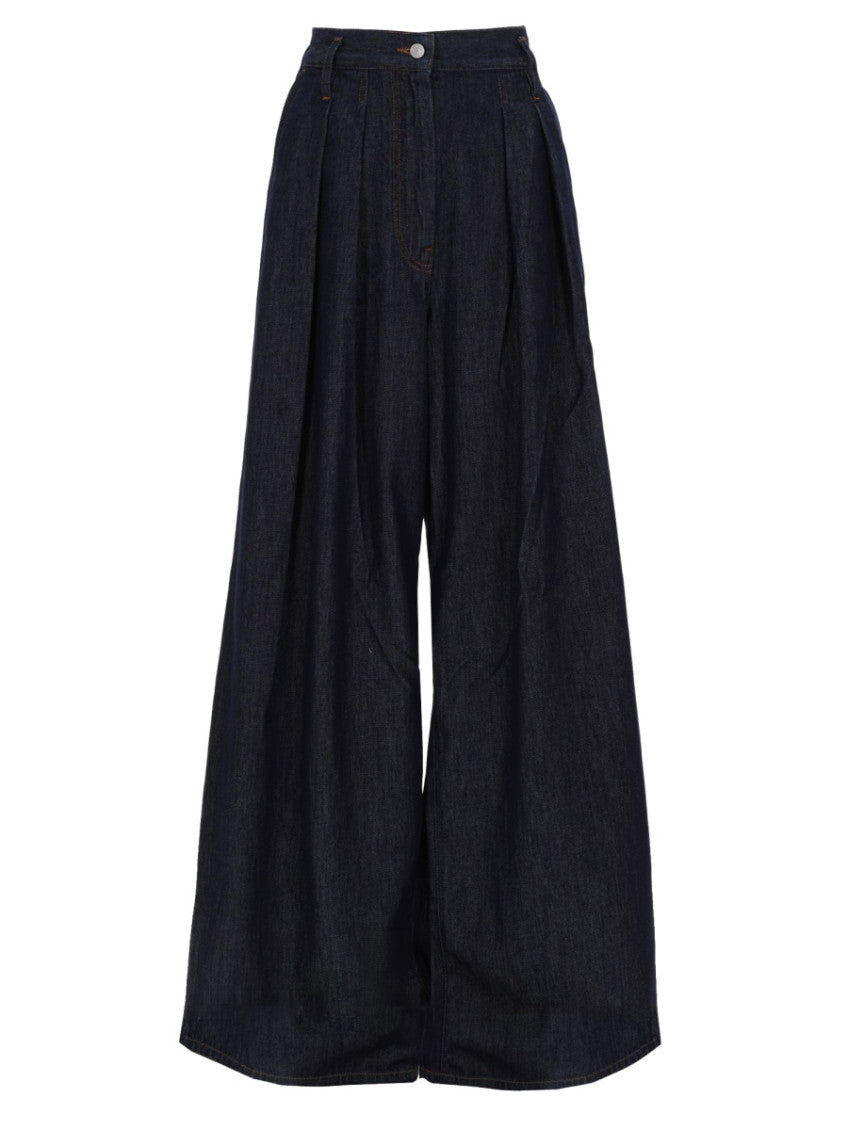 Dark Blue Flared Pleated Pants 1