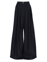 Dark Blue Flared Pleated Pants 1