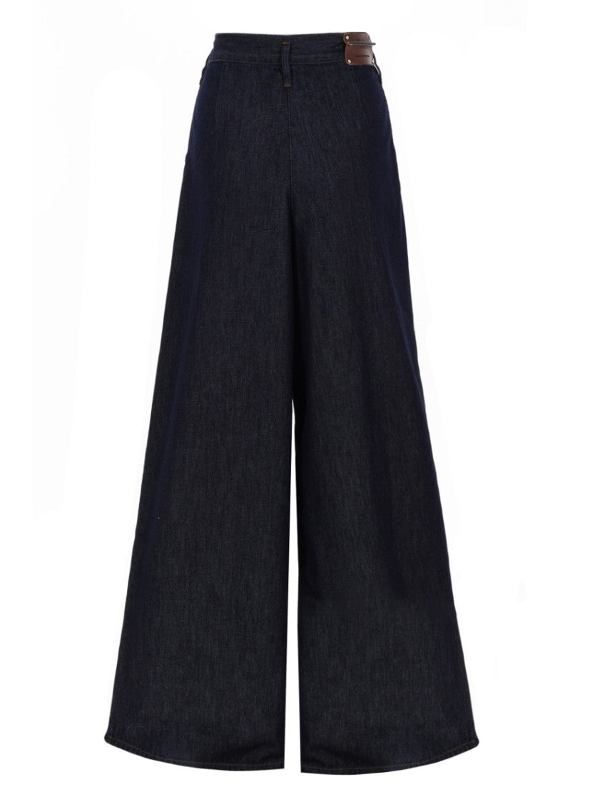 Dark Blue Flared Pleated Pants 2