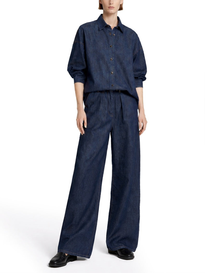 Dark Blue Flared Pleated Pants 3