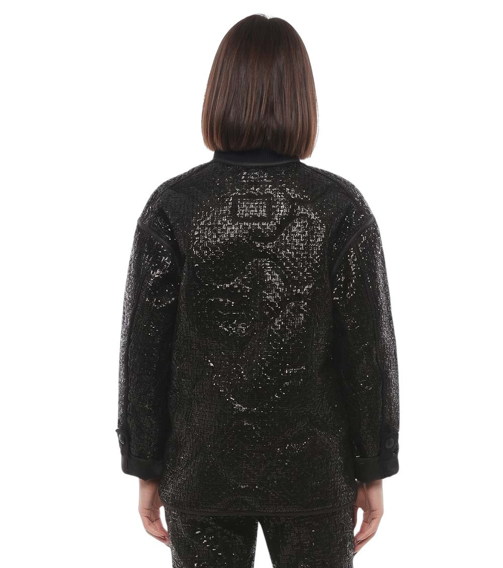Black Textured Band Collar Jacket 2