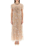 Beige Floral Crew Neck Dress 1