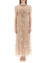 Beige Floral Crew Neck Dress 1
