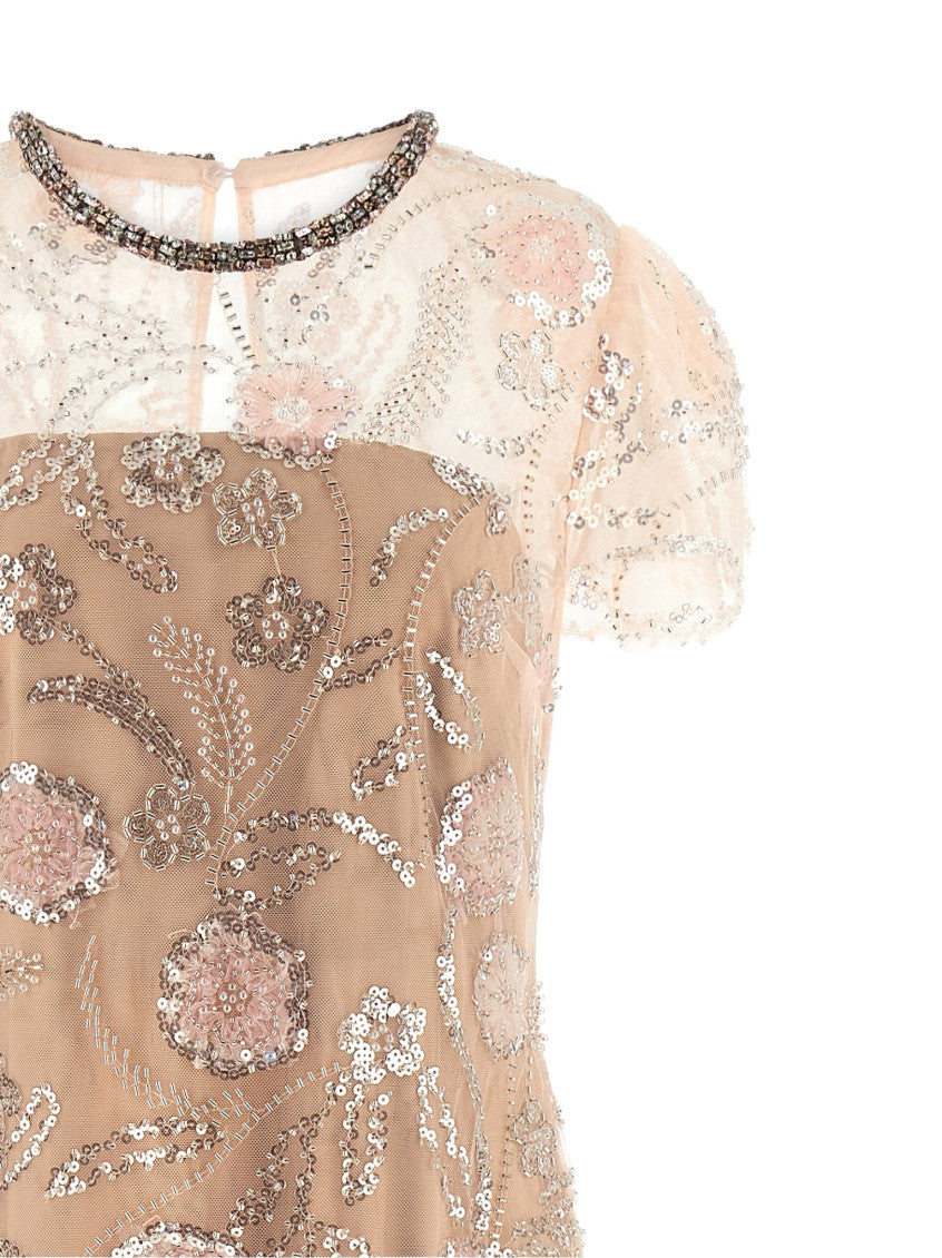 Beige Floral Crew Neck Dress 3