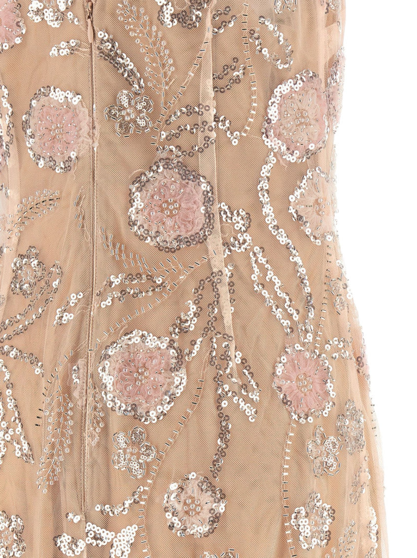 Beige Floral Crew Neck Dress 4