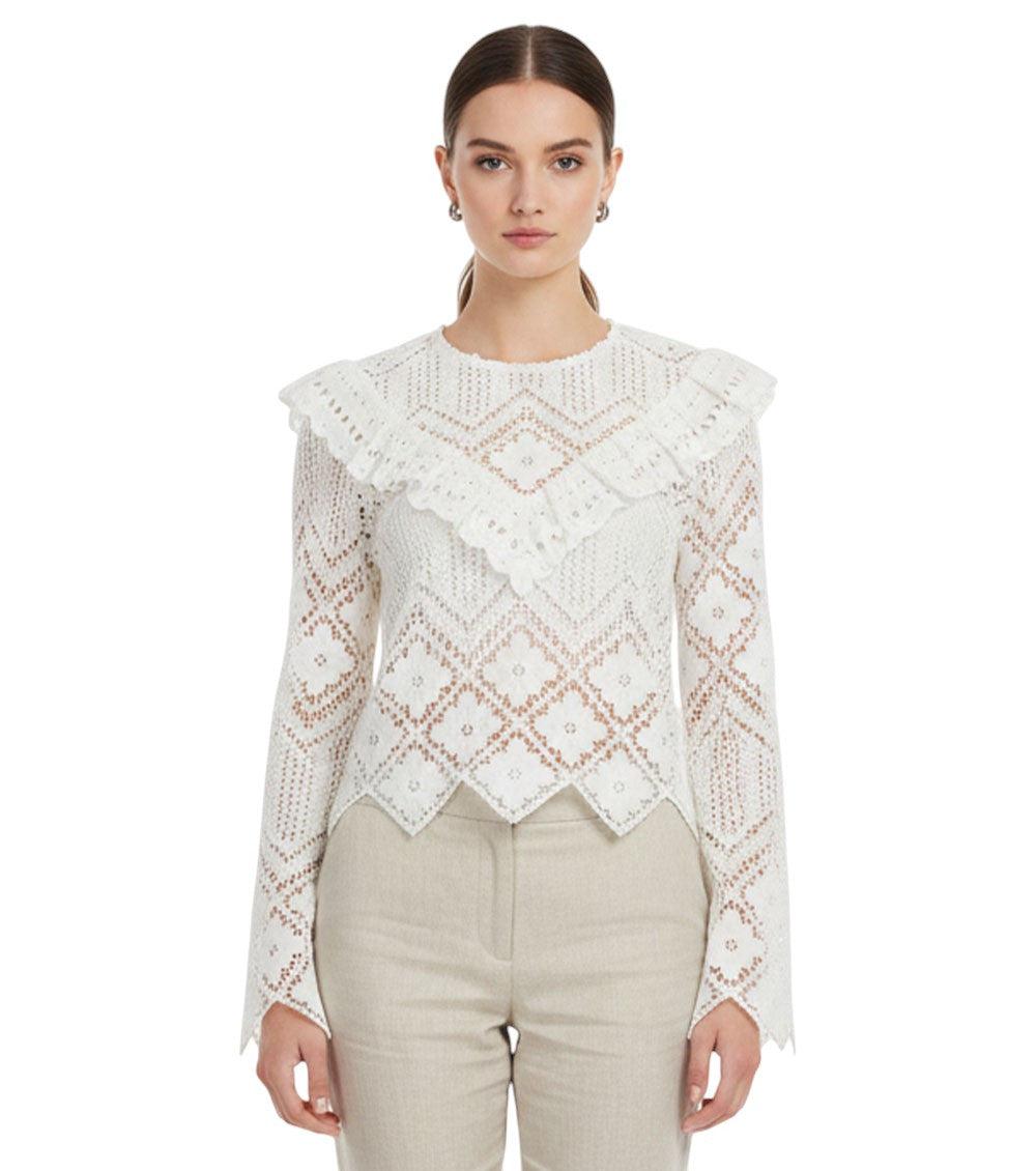 White Lace Round Neck Top 1