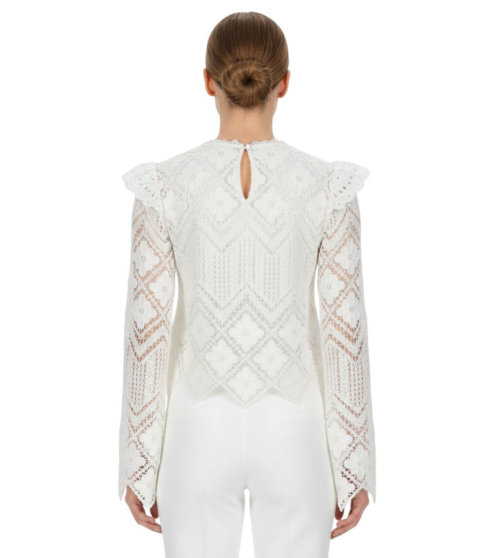 White Lace Round Neck Top 2