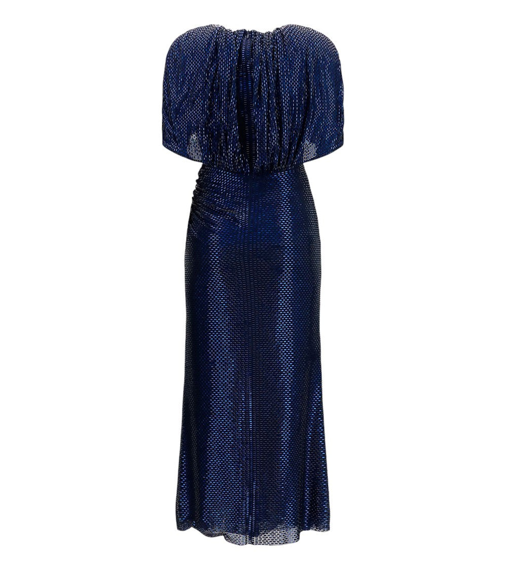 Blue Embellished Crew Neck Midi Dress 2