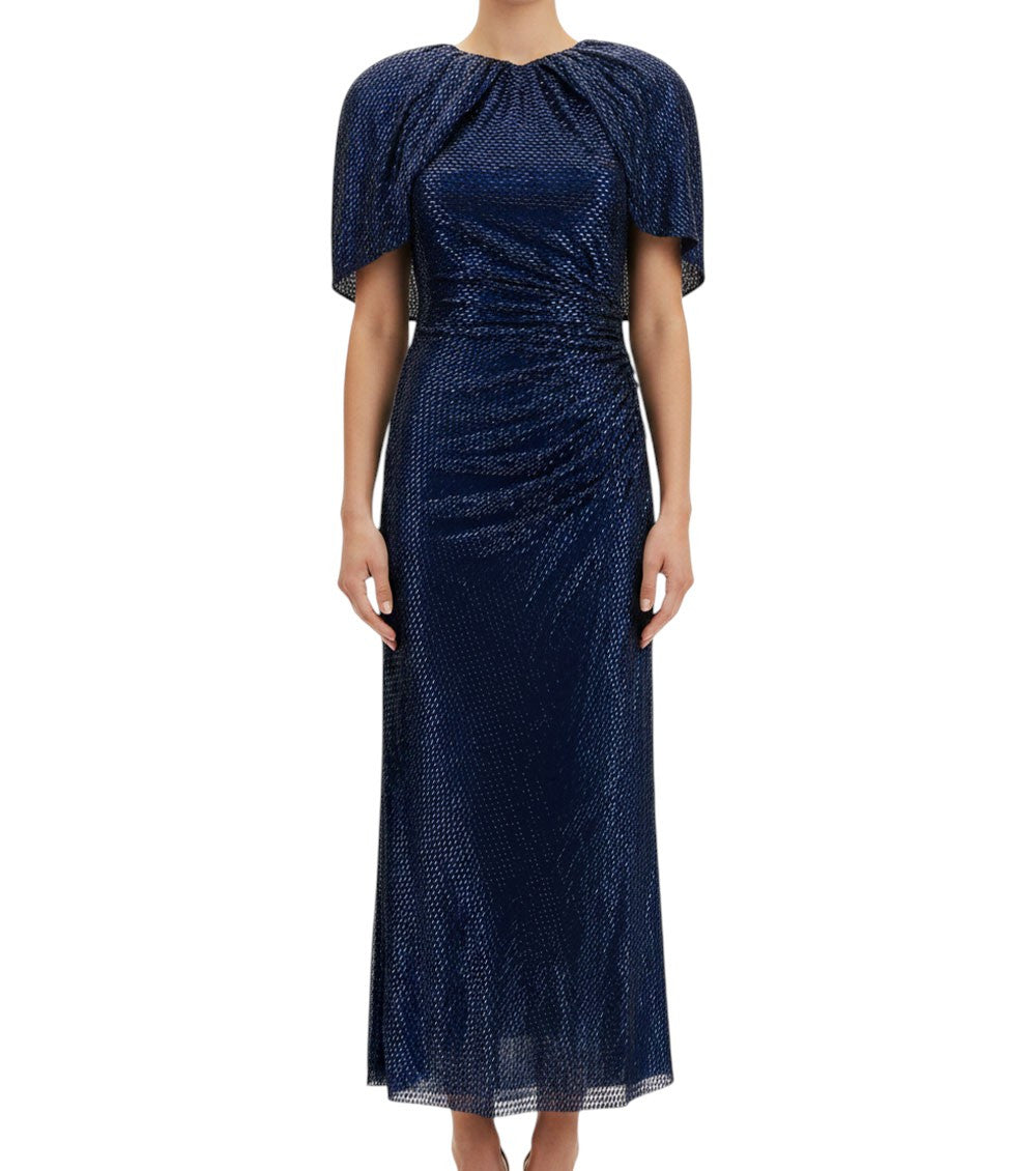 Blue Embellished Crew Neck Midi Dress 3
