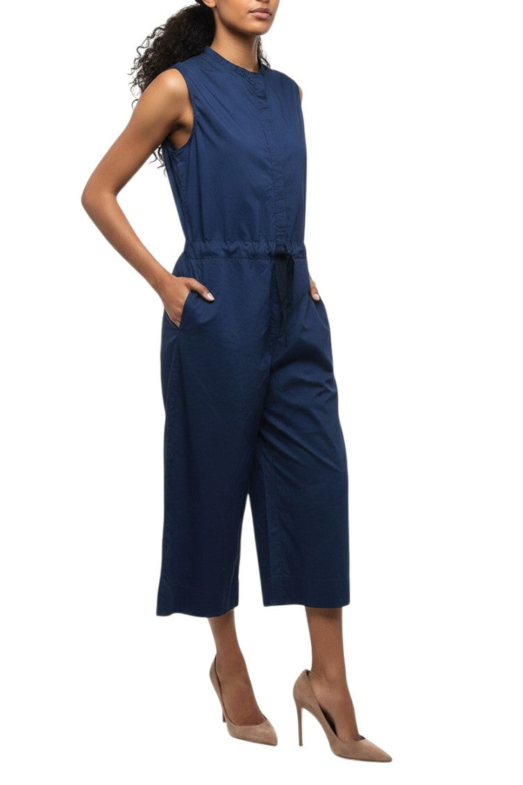 Blue Solid Band Collar Jumpsuit 1