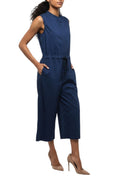 Blue Solid Band Collar Jumpsuit 1