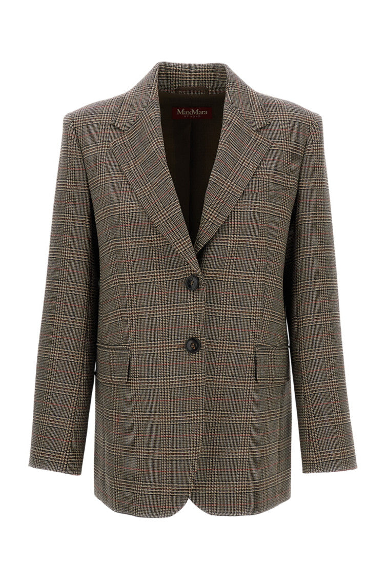 Brown Plaid Peaked Lapel Blazer 1