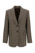 Brown Plaid Peaked Lapel Blazer 1