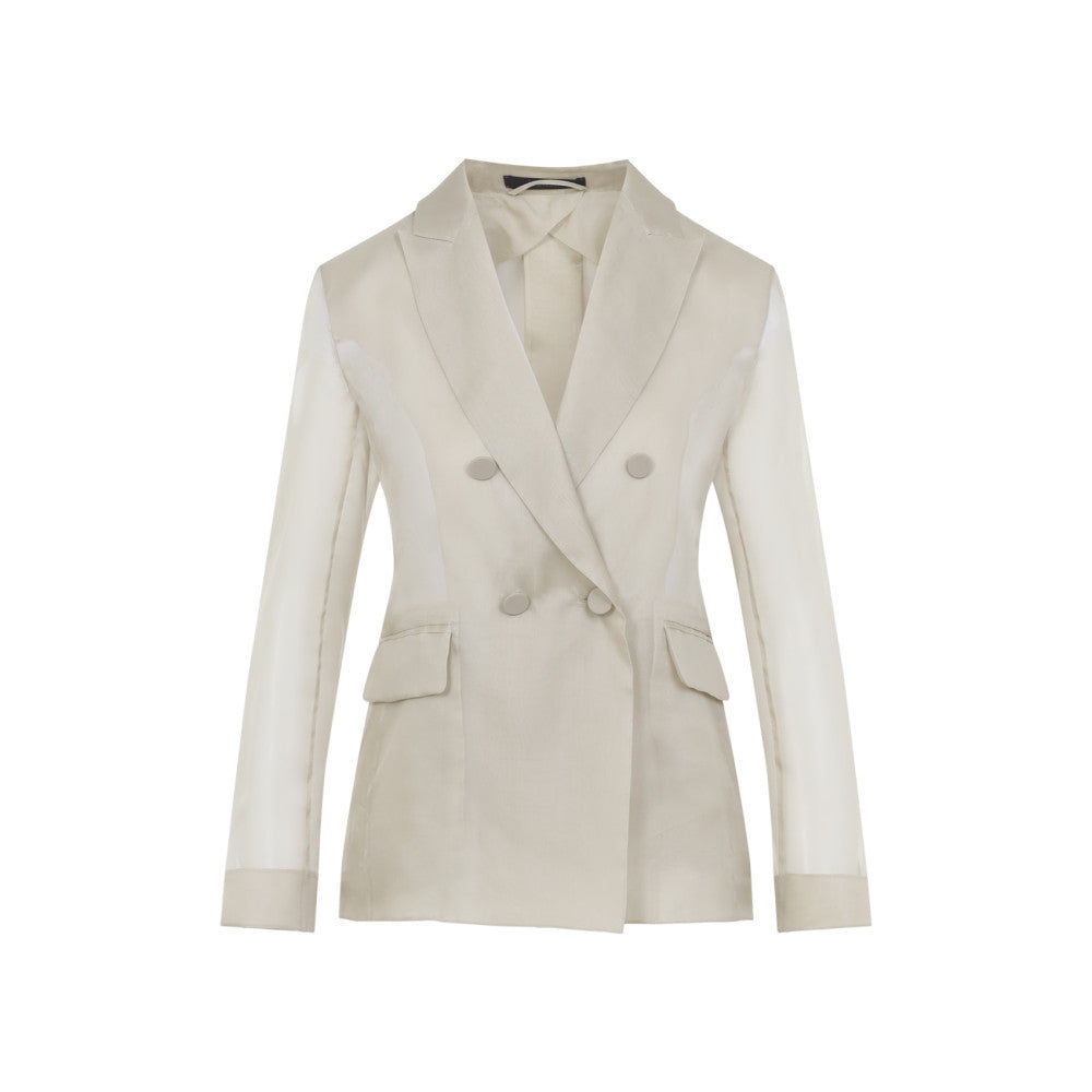 Beige Solid Shawl Lapel Blazer 1