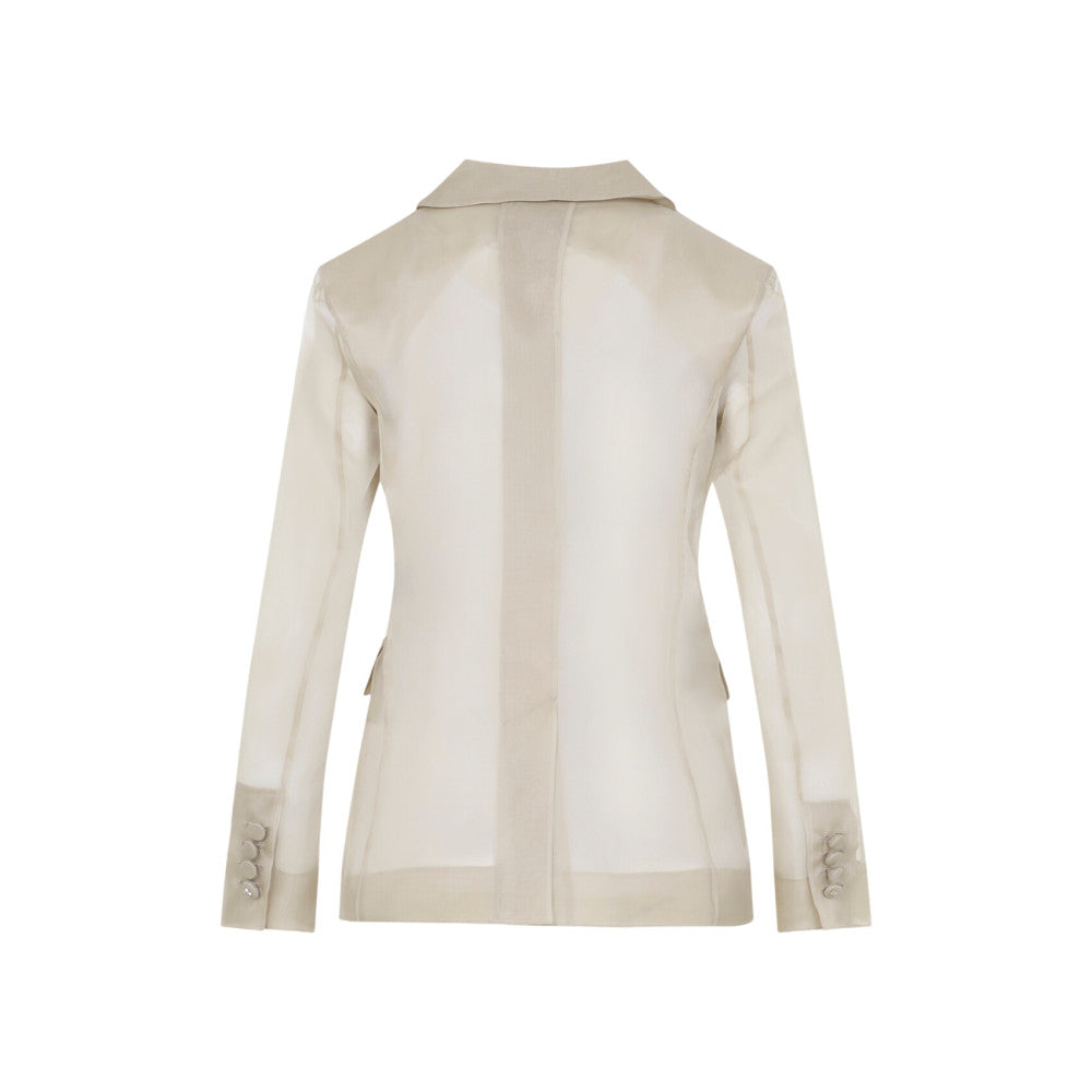 Beige Solid Shawl Lapel Blazer 2