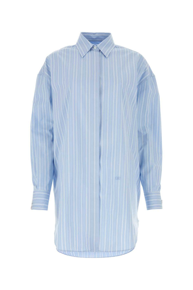 Light Blue Zip-detail Pinstriped Poplin Shirt 1