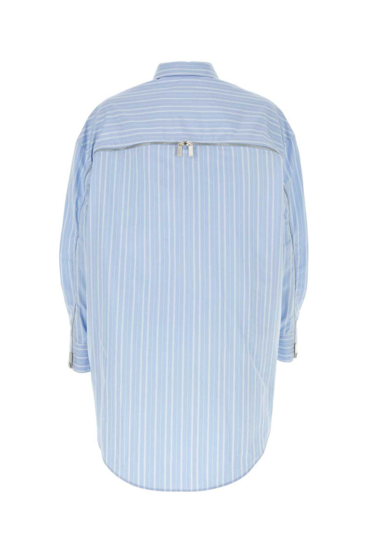 Light Blue Zip-detail Pinstriped Poplin Shirt 2