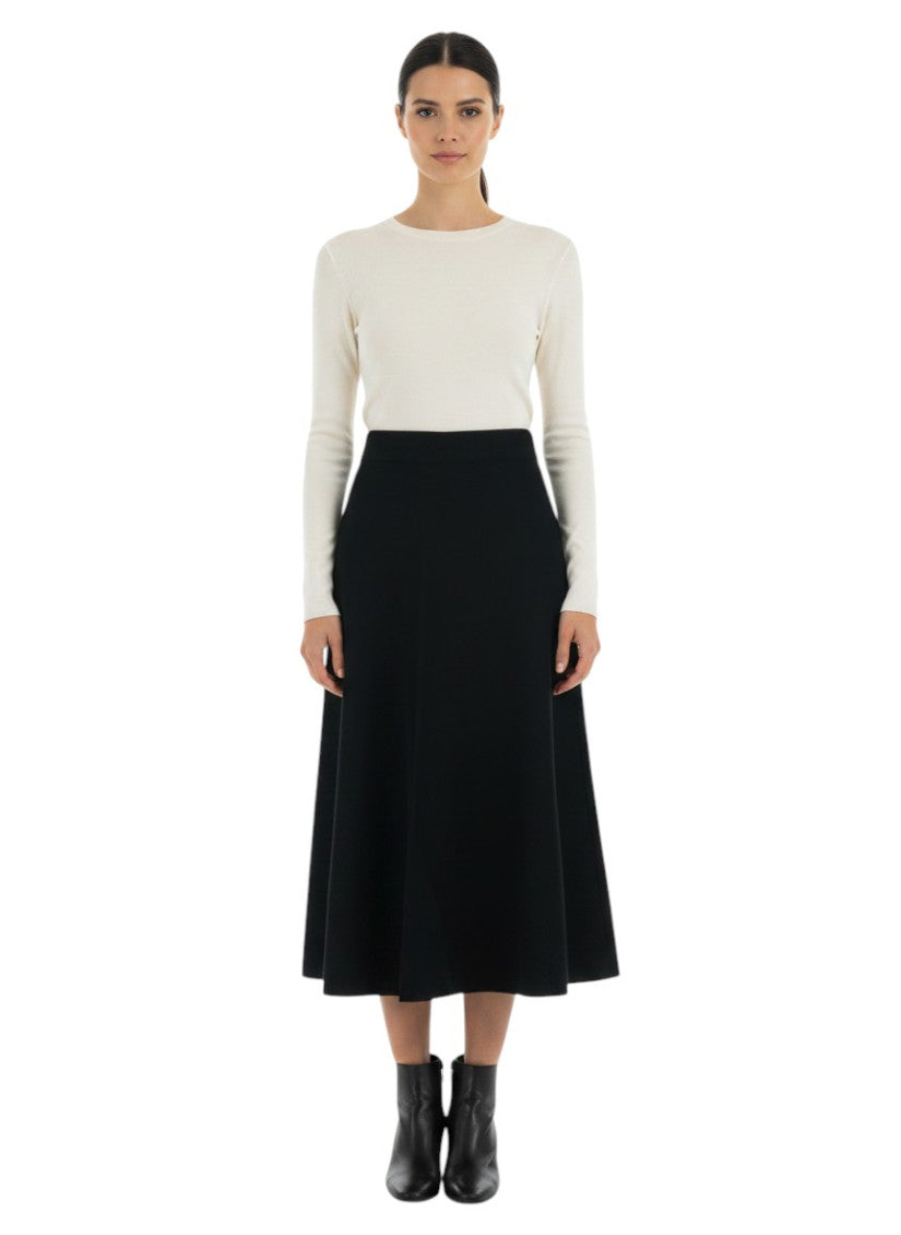 Black Solid Calf Length Skirt 1