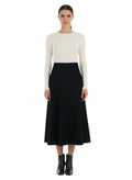 Black Solid Calf Length Skirt 1