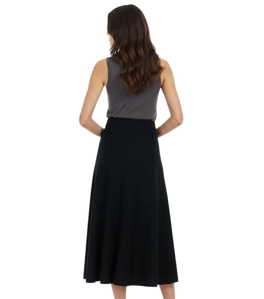 Black Solid Calf Length Skirt 2