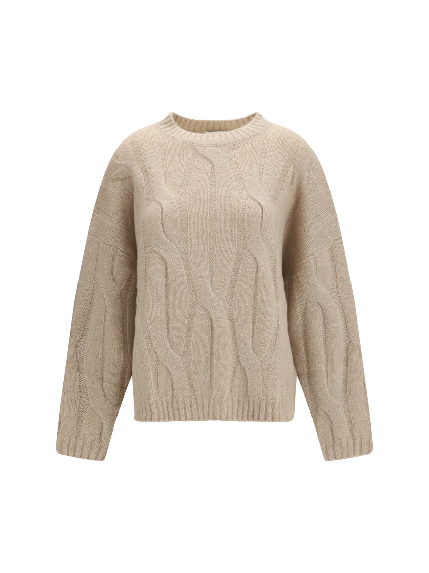 Beige Knitted Crew Neck Sweater 1