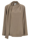 Beige Solid Asymmetric Neck Top 1