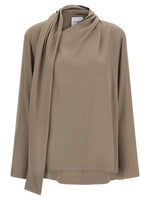 Beige Solid Asymmetric Neck Top 1