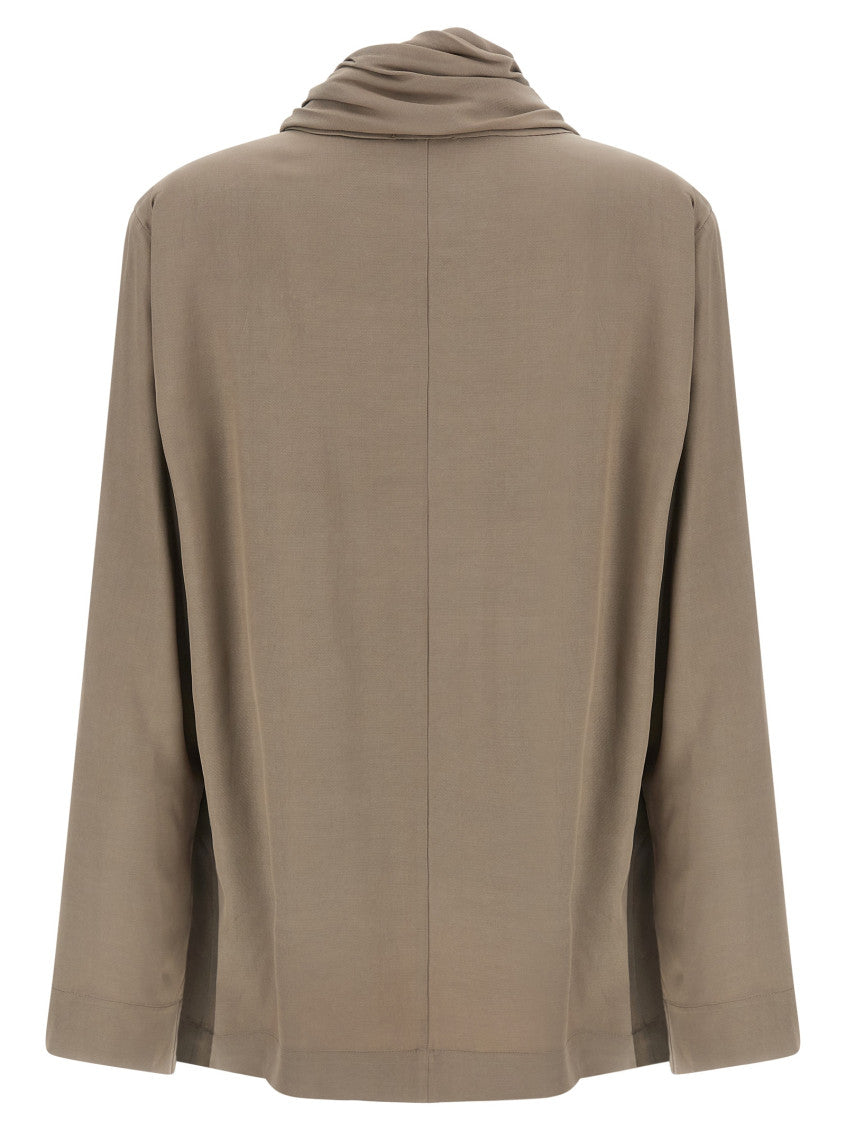 Beige Solid Asymmetric Neck Top 2