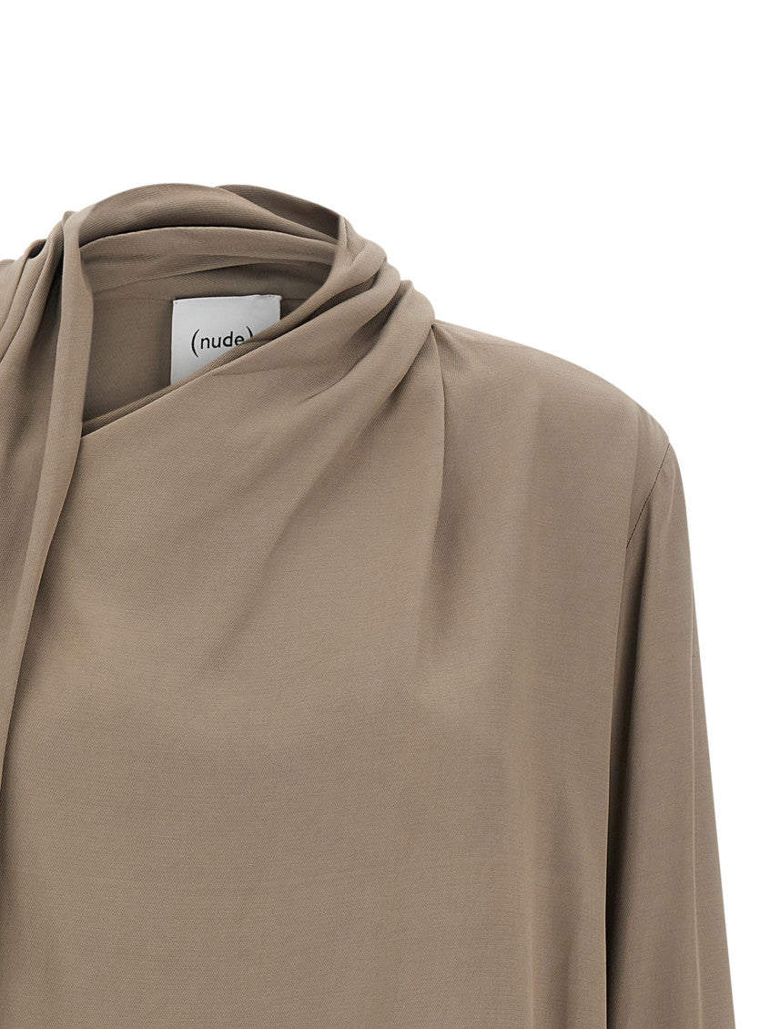 Beige Solid Asymmetric Neck Top 3