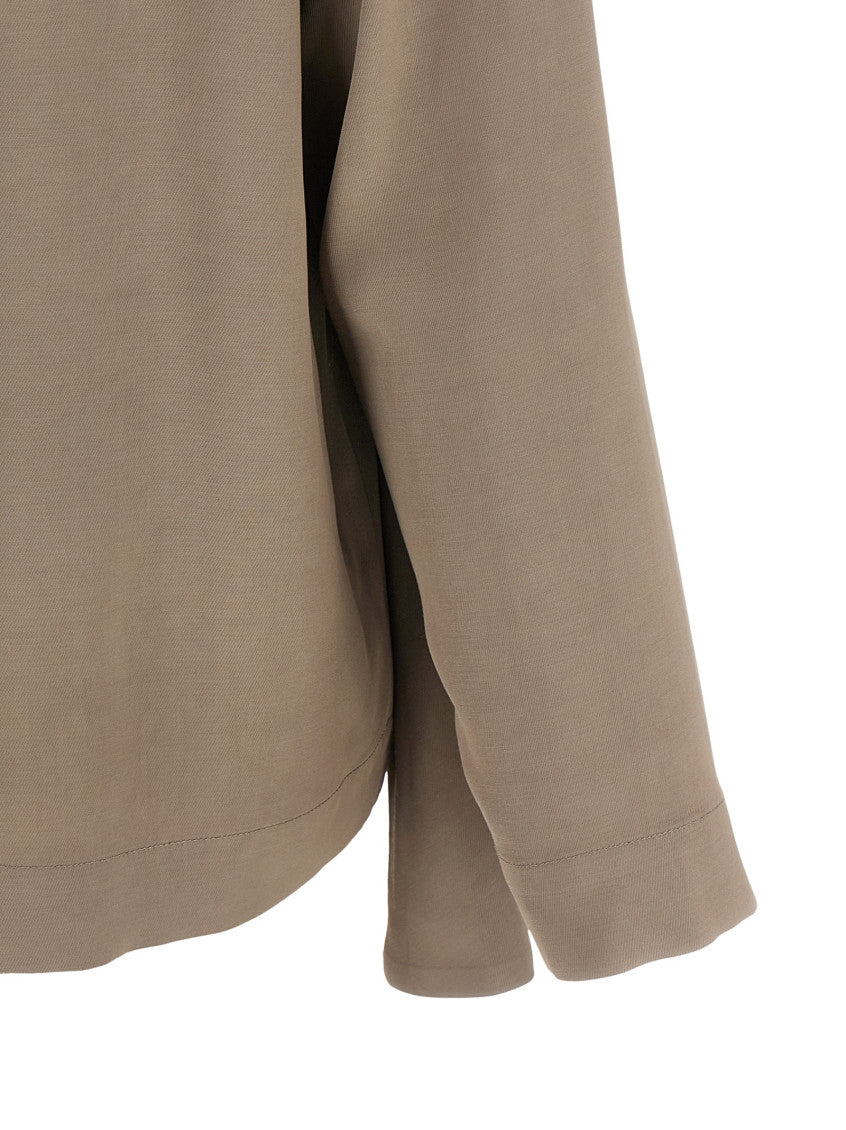 Beige Solid Asymmetric Neck Top 4