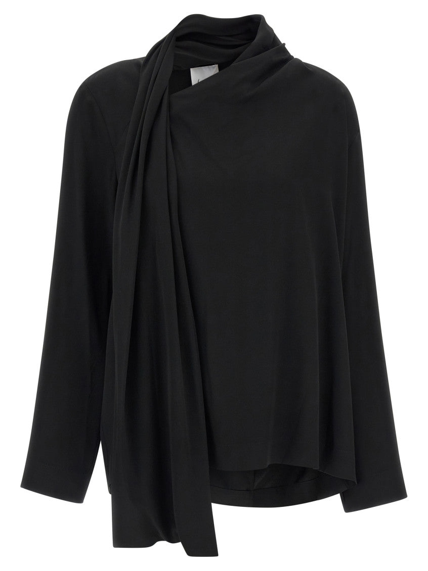 Black Solid Asymmetric Neck Top 1