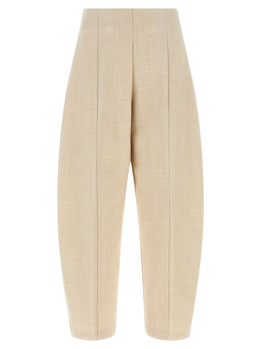 Beige Tapered Flat Front Pants 1
