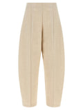 Beige Tapered Flat Front Pants 1