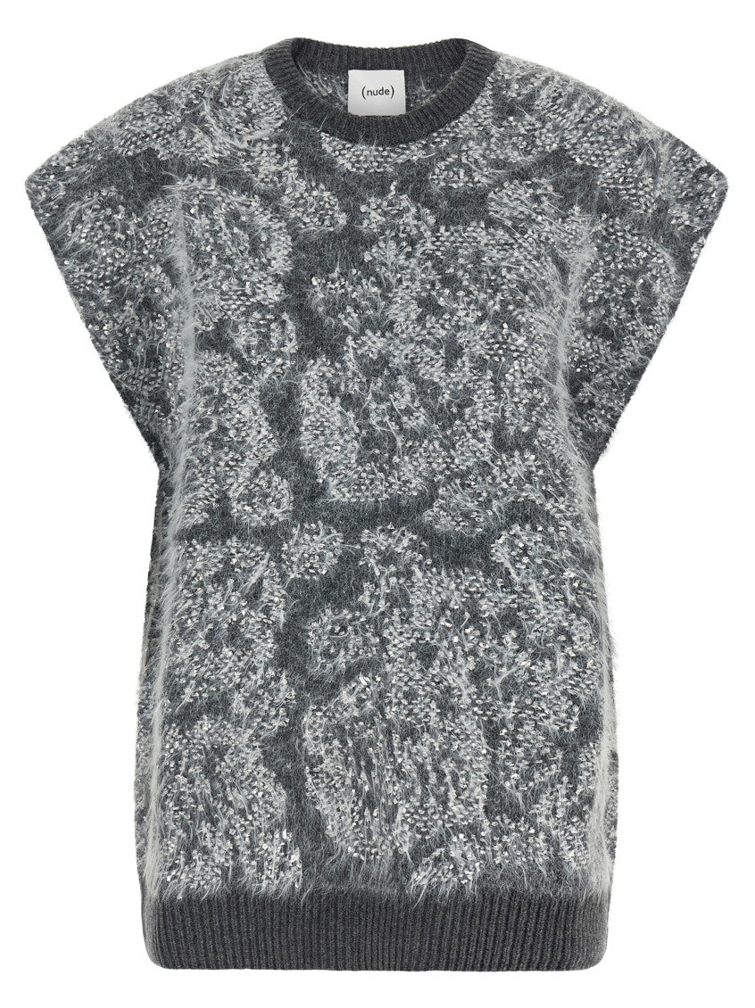 Grey Abstract Crew Neck Sweater 1