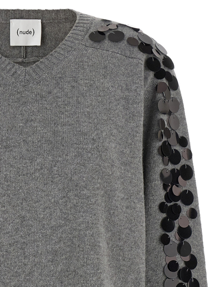 Grey Embellished V Neck Sweater 3