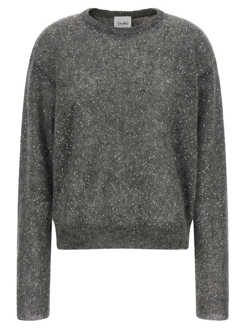 Grey Embellished Crew Neck Sweater 1