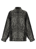 Black Textured Mock Collar Jacket 1