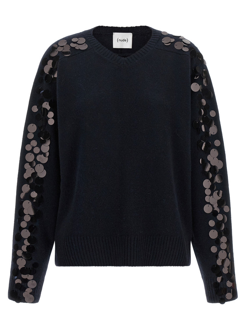 Blue Embellished Crew Neck Sweater 1