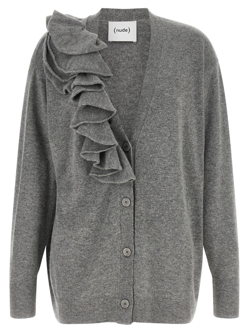 Grey Knitted V Neck Cardigan 1