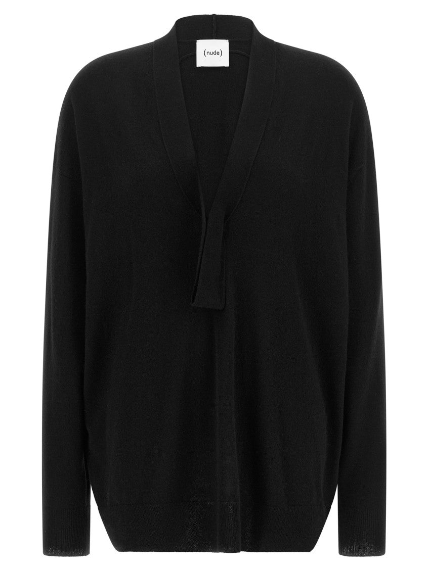 Black Knitted V Neck Sweater 1