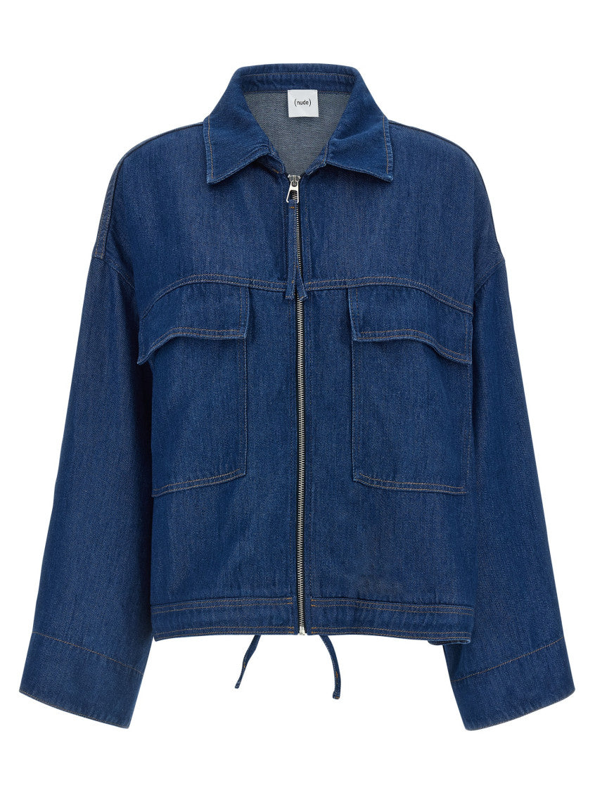 Blue Solid Shirt Collar Jacket 1