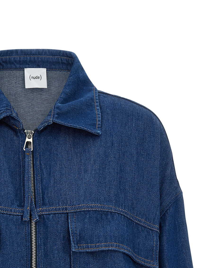 Blue Solid Shirt Collar Jacket 3
