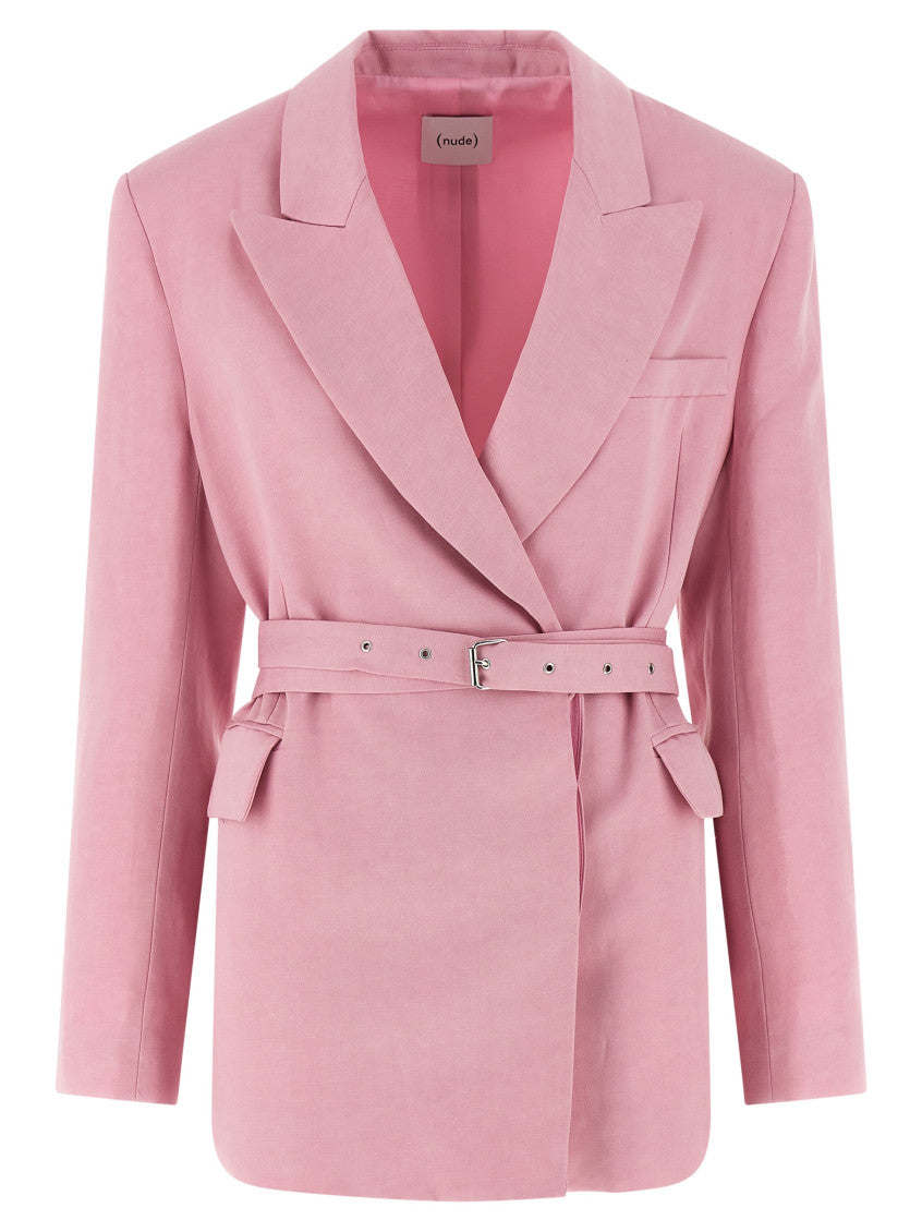 Pink Solid Peaked Lapel Blazer 1