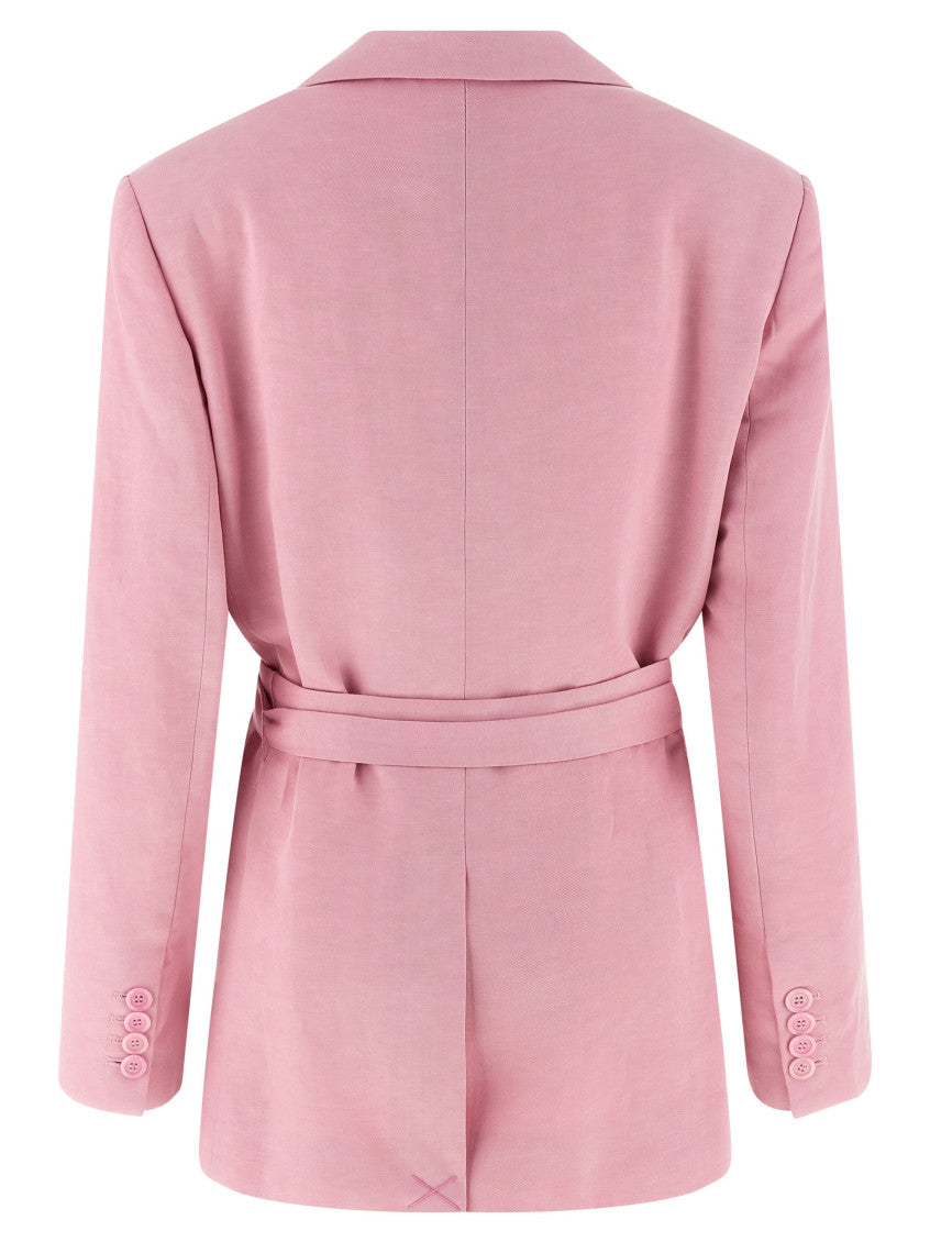 Pink Solid Peaked Lapel Blazer 2