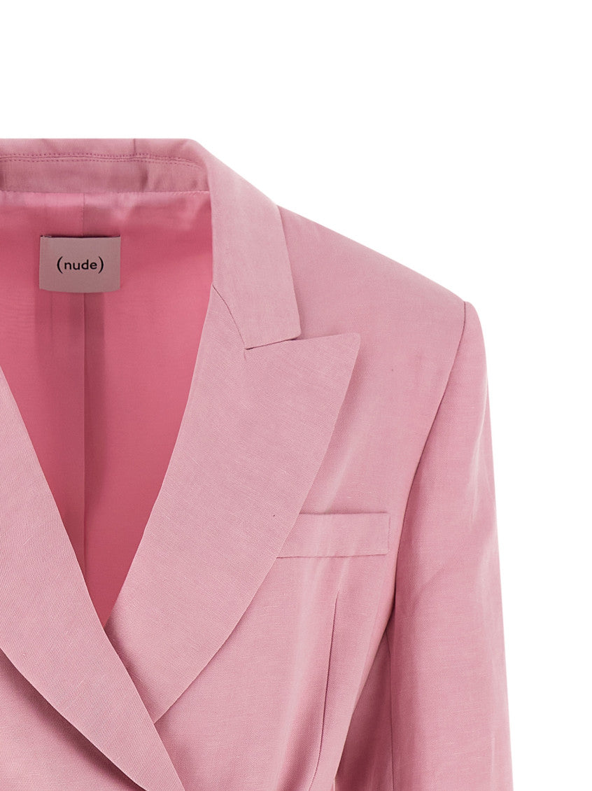 Pink Solid Peaked Lapel Blazer 3