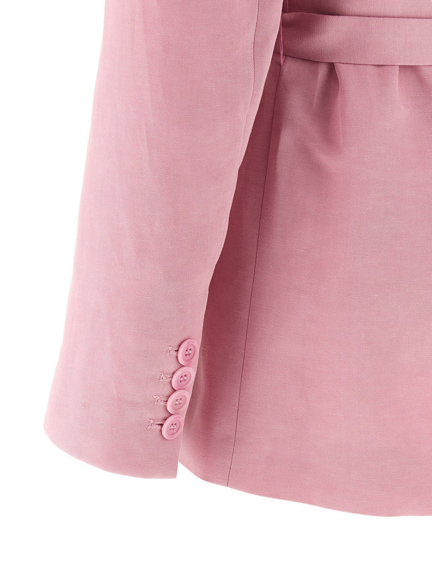 Pink Solid Peaked Lapel Blazer 4