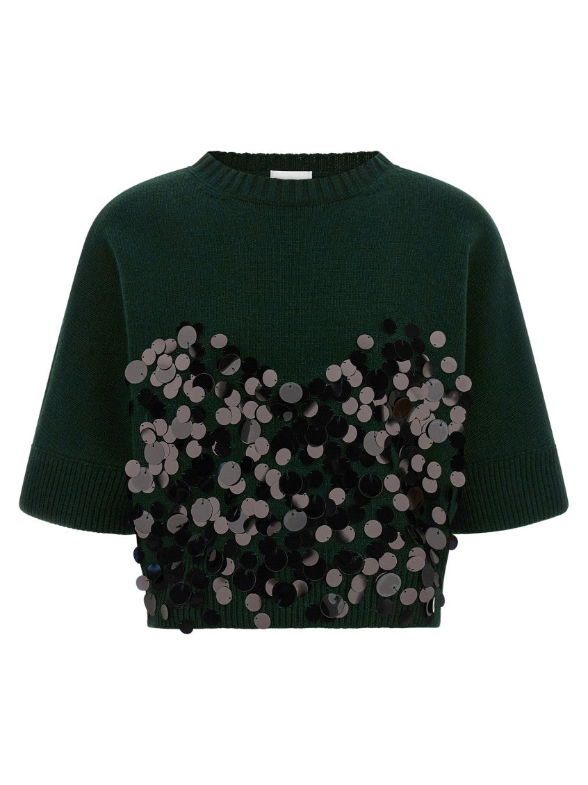 Green Embellished Crew Neck Sweater 1
