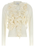 White Ruffle V Neck Sweater 1